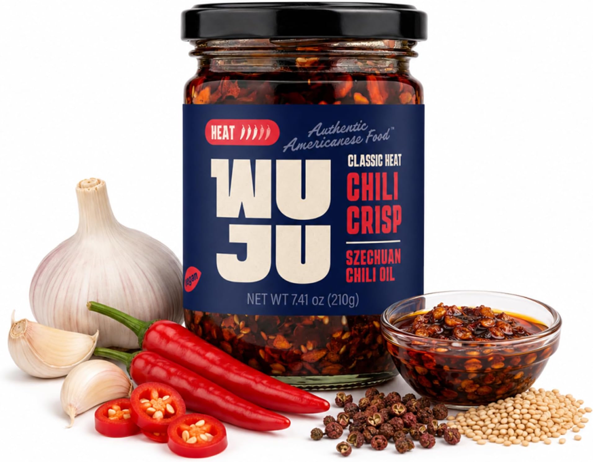 Chili Crisp, Chili Oil, Chili Sauce, Chili Garlic Sauce, Chinese Hot Sauce, Heat with Crispy Texture, Clean Natural Ingredients, Made in USA - 8 Ounce