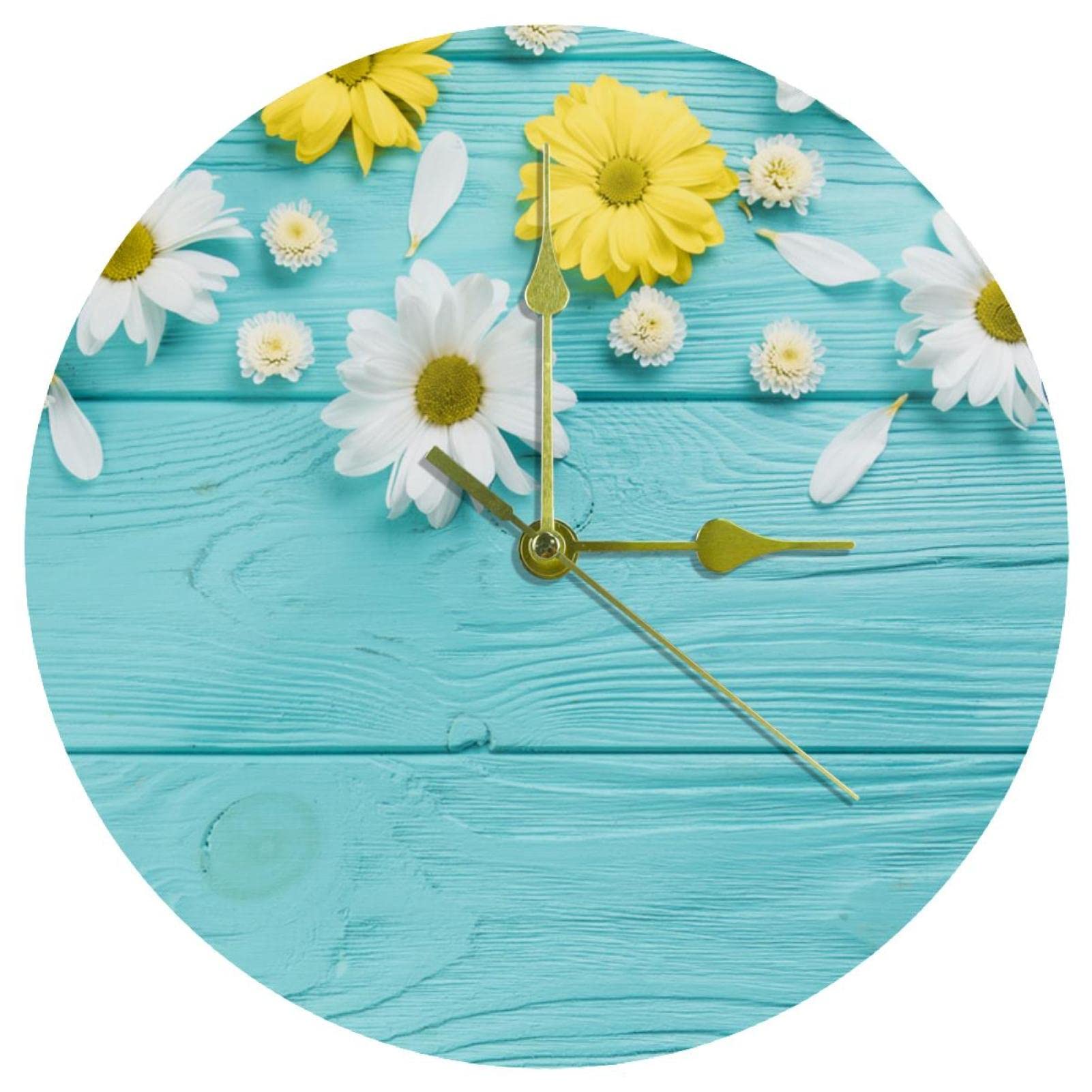 Horloge murale en acrylique 24 cm à quartz silencieuse fleurs jaunes