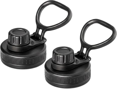 2 Pack Spout Lid Replacement for Wide Mouth Water Bottles, 3-Finger Handle Flip Cap, Compatible with Flask 12-64 oz, Leakproof Sports Bottle Lid for Hiking Gym
