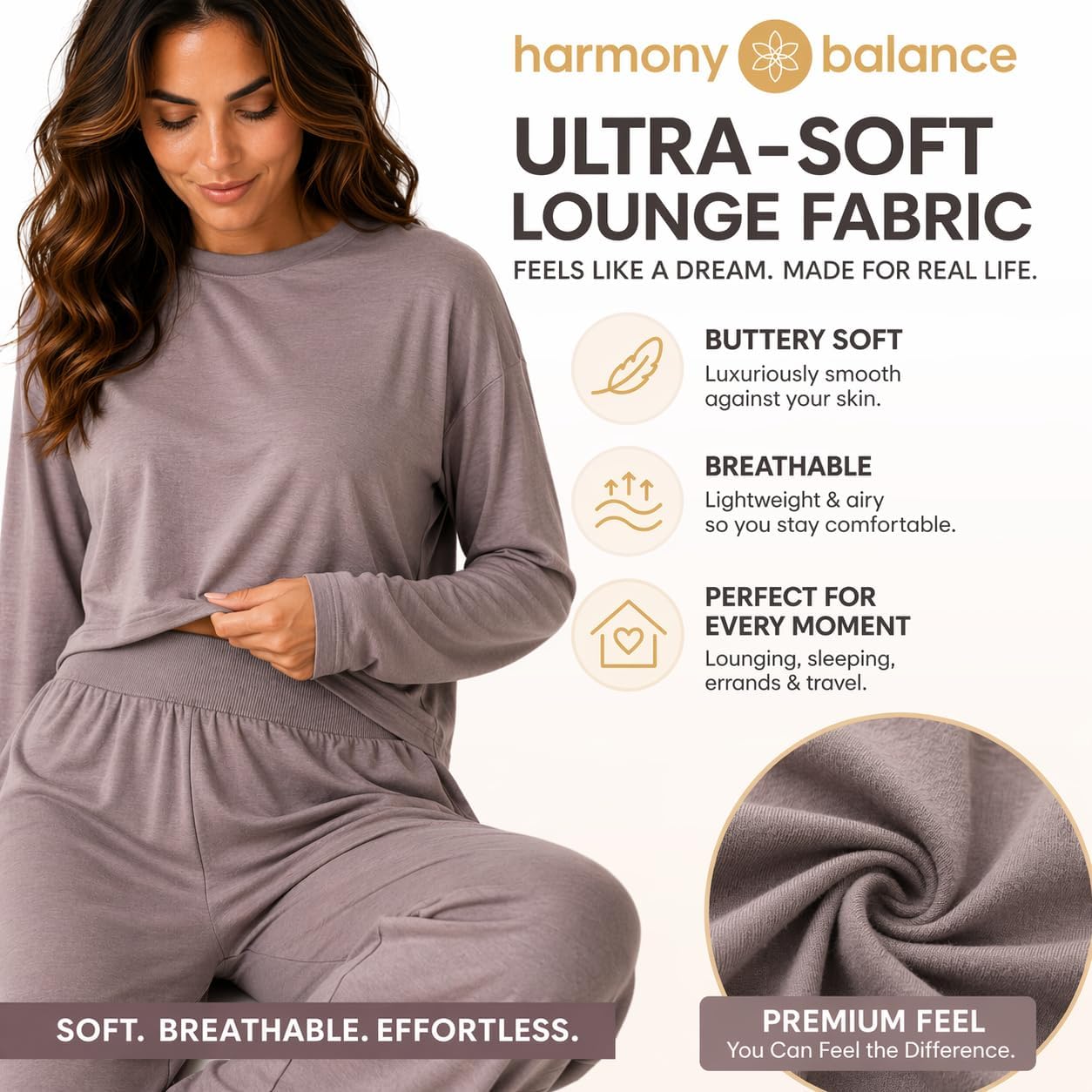 Harmony & Balance Lounge Set Women 2 Piece Cropped Long Sleeve Top & Wide Leg Pants with Pockets Matching Loungewear