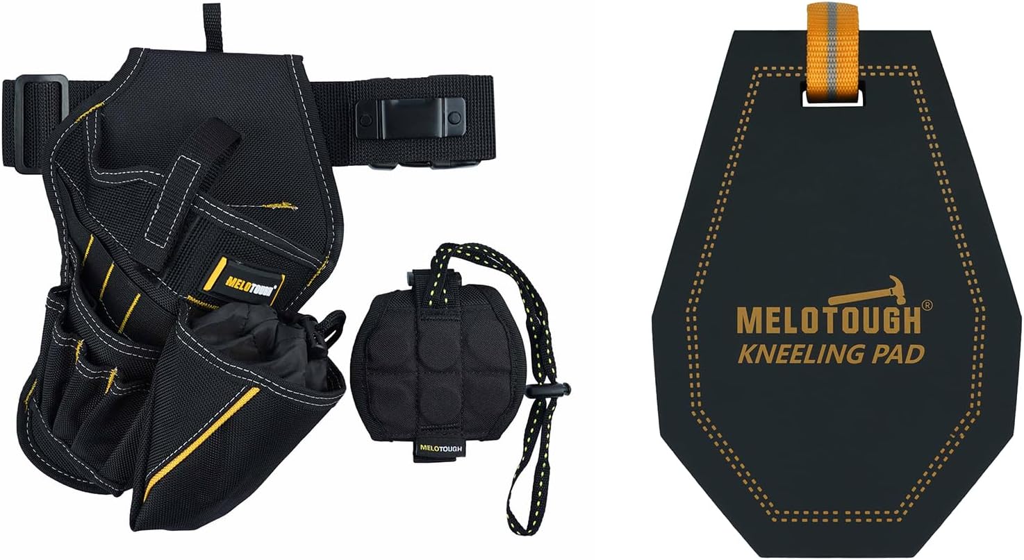 MELOTOUGH Impact Holster 3-in-1 Drill Holster Combo with Magnetic Wristband, Mini Kneeling Pad Portable 1 Inch Thick NBR Foam Kneeling Pads for Work Construction, Plumbers, Mechanics, Electricians