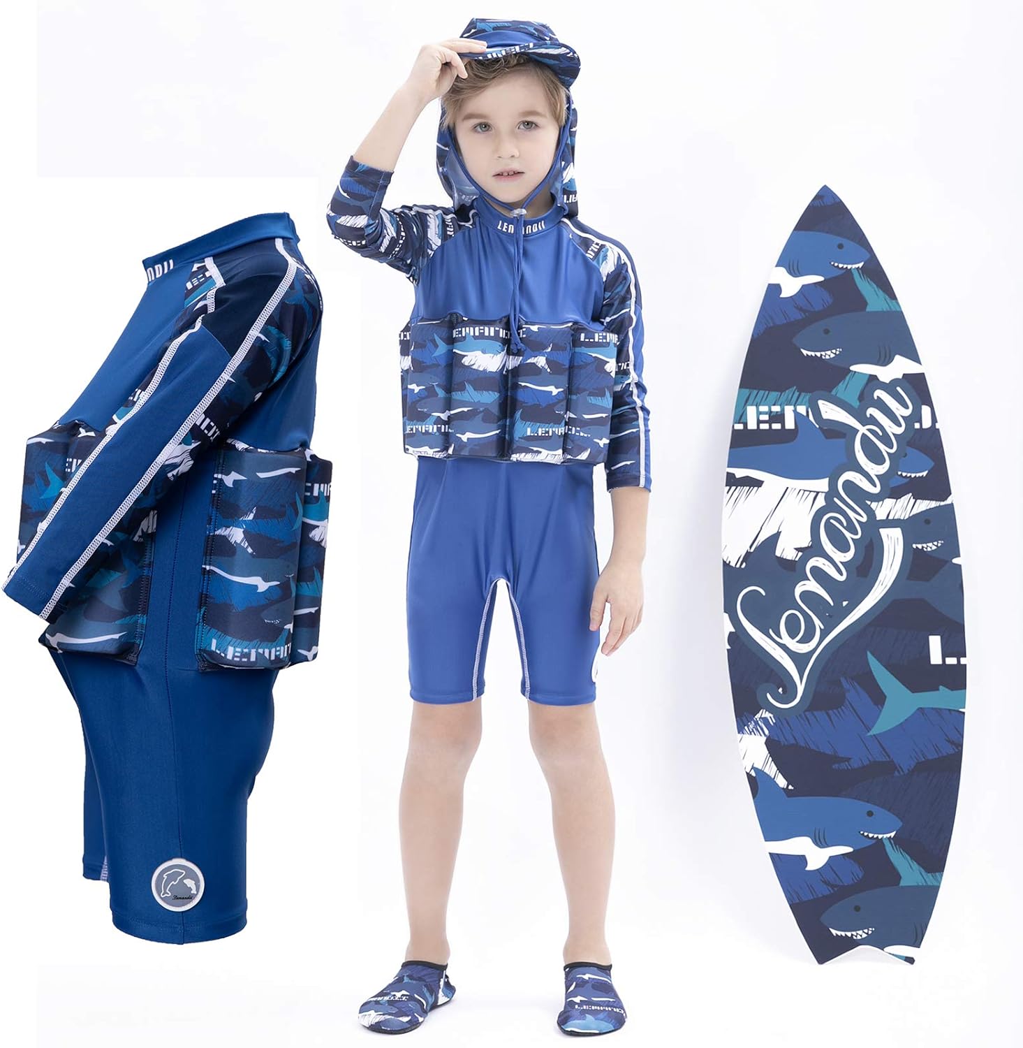 One-Piece Toddler Swimsuit for Boys Girls Float Suit with UPF 50+ Sun Protection Long Sleeves Swim Vest with Buoyancy Bars Baby Floating Swimwear Quick Dry Bathing Suits for 1-12 Years Kids