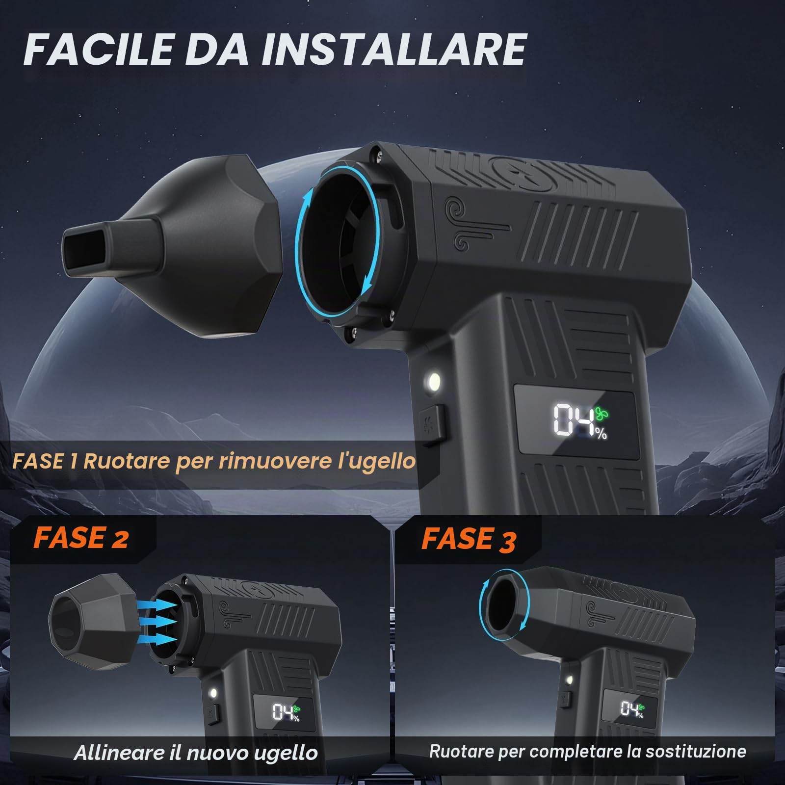 Soffiatore a Batteria Aspiratore 120000RPM, 4 Velocità Aria Compressa Air Duster Ricaricabile Soffiatore Aspiratore a Batteria Portatile per PC e Tastiera Peli di Animali Ufficio Auto