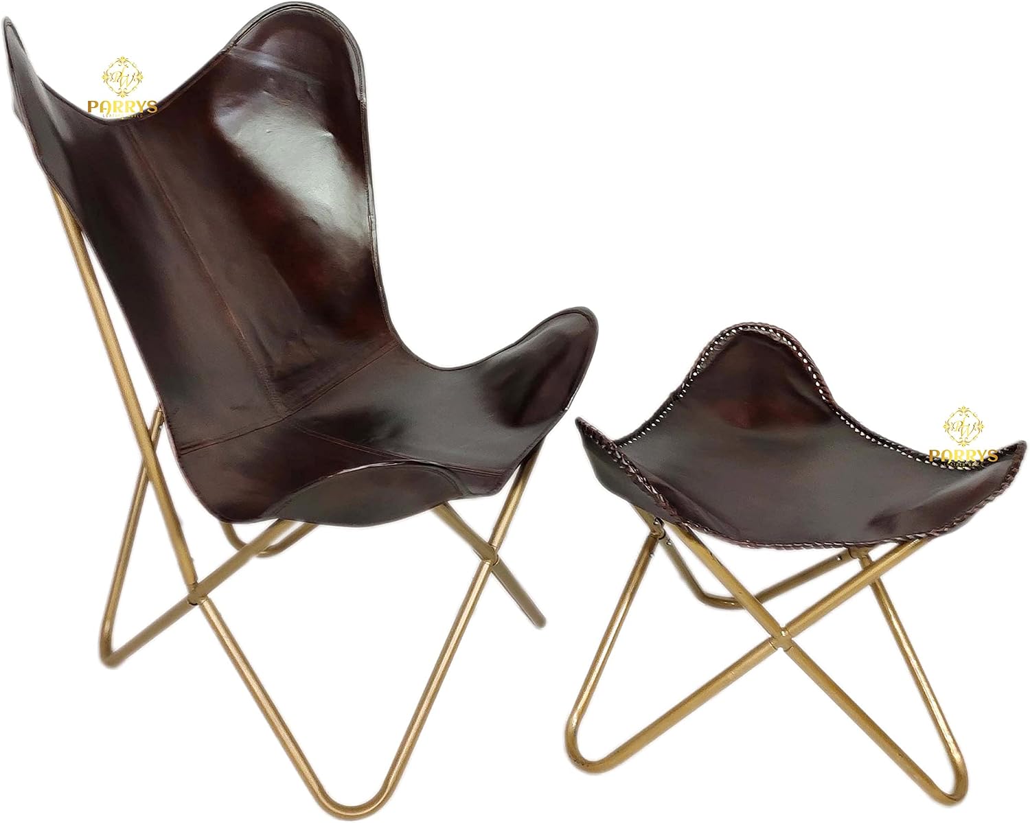Arm Chair - Relaxing Leather Butterfly Chair & Ottoman – Openable Iron Stand Lounge Office Chair and Foot Stool – Living Room Comfortable Arm Chair & Footrest Foot Stool