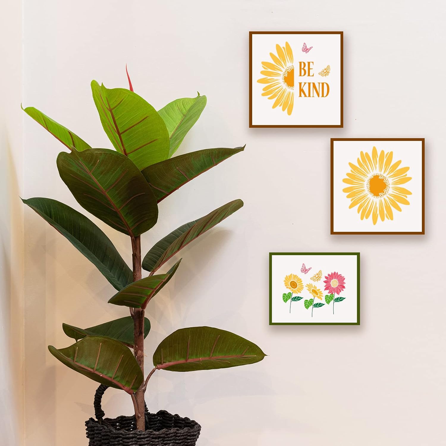 OLYCRAFT 2Pcs Sunflower Self-Adhesive Silk Screen Stencils 8.6x11 Inch Butterfly Reusable Stencils Bee Kind Mesh Transfers for DIY Home Decor T-Shirt Pillow Fabric Bags