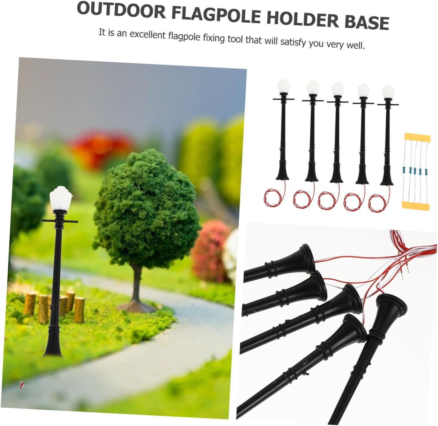 Uonlytech Model Lamp Post Set Miniature LED Street Light for Dollhouse Decoration 5-piece DIY Model Light Resistor for Railway and Landscape Scenes