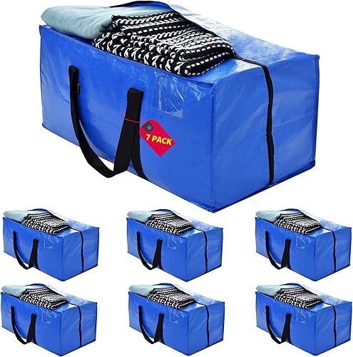Moucas - Paquete de 7 bolsas de mudanza resistentes extra grandes, bolsas de embalaje para mudanzas, bolsas de mudanza azules con asas reforzadas y disponible en Yaxa Peru