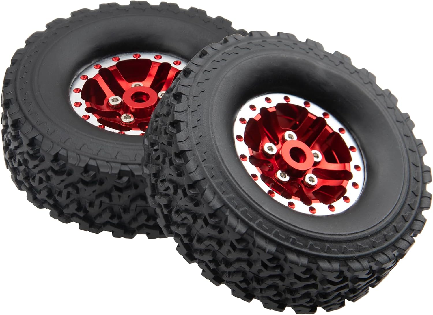 OD 2.75" Rubber Tires & Metal Beadlock Wheel Rims Compatible with MN Model MN82 LC79 MN78 D90 D91 D96 99S 1/12 WPL C14 C24 C34 C44 1/16 RC Car (Red)