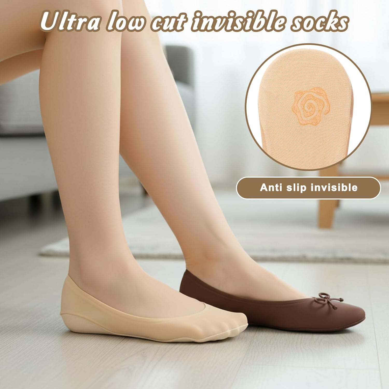 6 Pairs No Show Socks for Women, Ultra Low Cut Invisible Socks for Flats Non Slip Liner Sock for Spring Summer (Black and Skin)