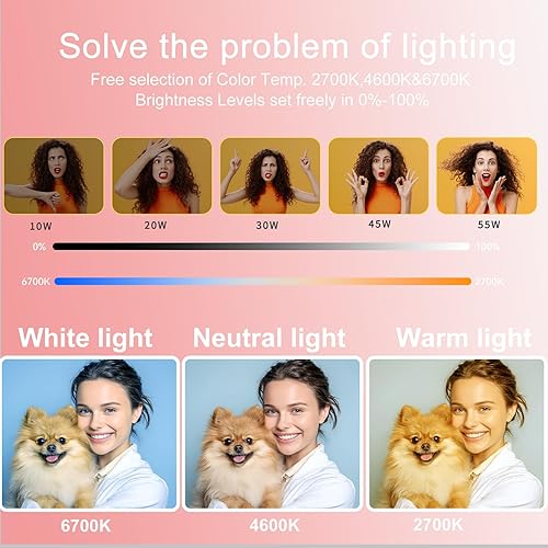 Miniatura 2 de 55W18 - Kit de luz de anillo de 17.7 in [nueva versión] 6700K regulable LEDRinglightTrípode soporte de teléfono dual para iPhone Selfie Maquillaje