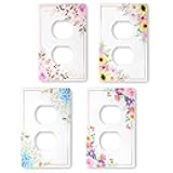 FANYINTY Decorative Art Light Switch Covers, Classic Floral Pattern Design Style Screwless Wall Plate, Single Gang Duplex Outlet Switchplate Electrical Faceplate (4 Pack White-B)