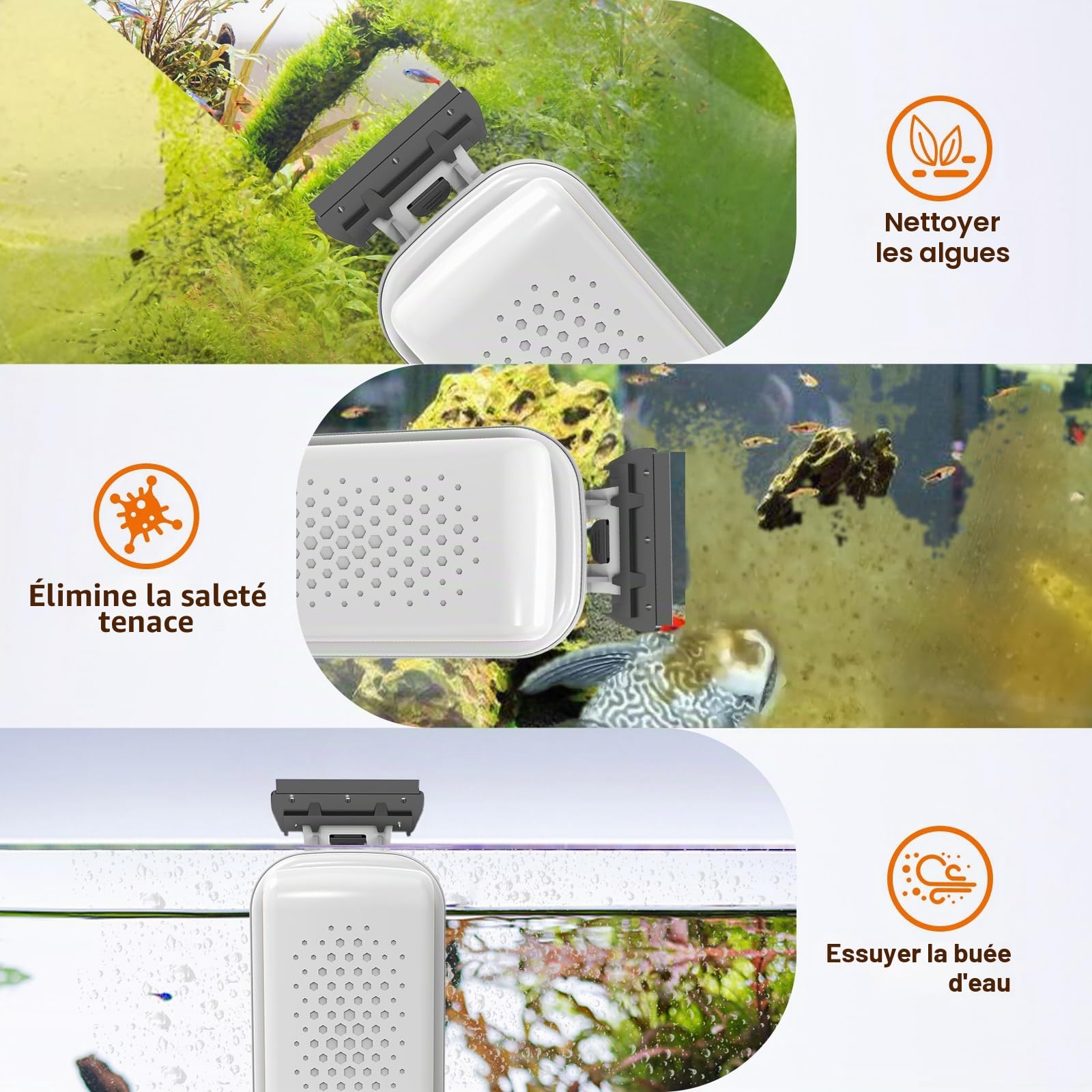 fishkeeper Upgrade Nettoyeur Magnétique pour Vitres Aquarium avec 2 Racloir | Nettoyeur Magnétique pour Vitres d'aquarium Destiné à l'élimination des Algues, avec 2 Racloirs Amovibles