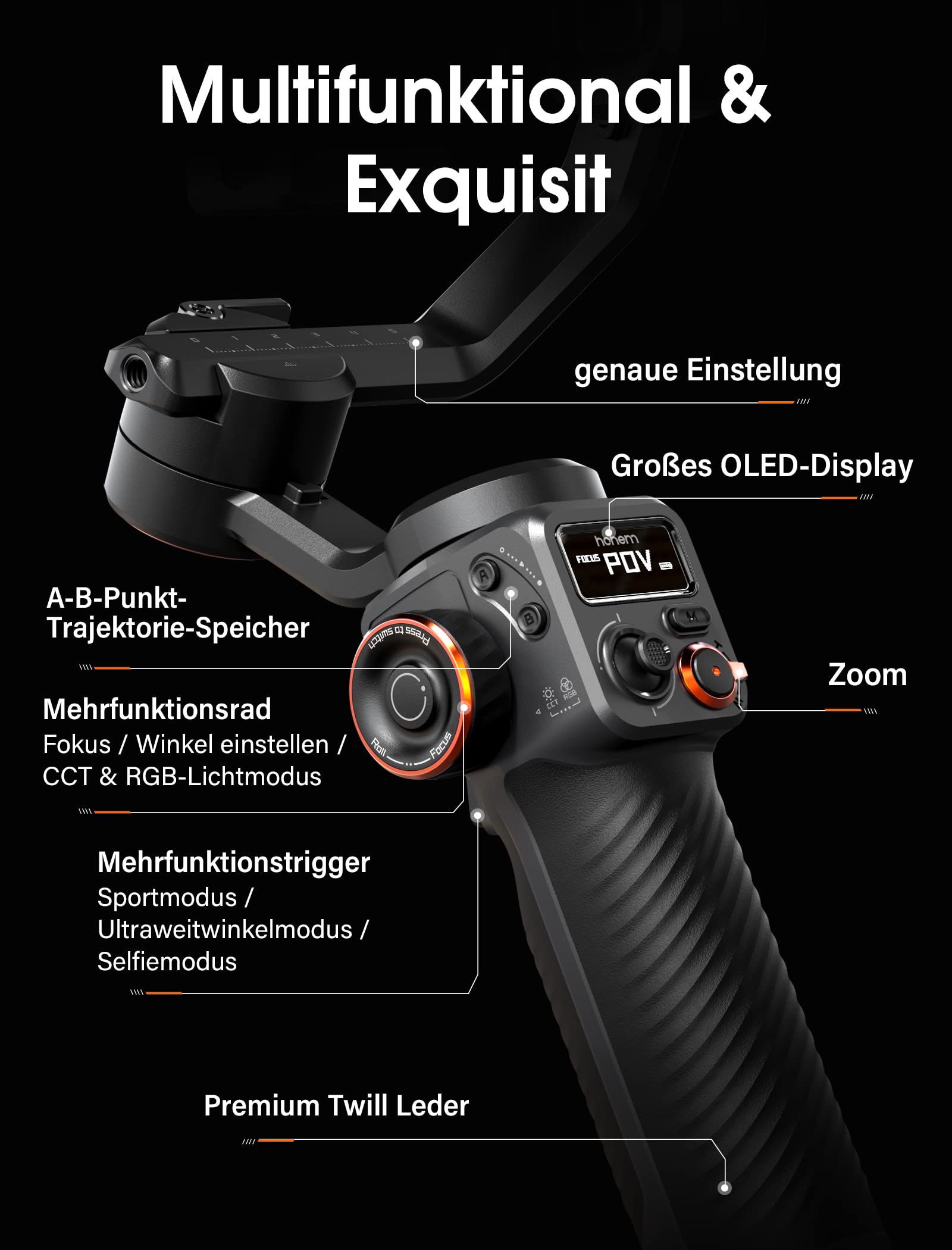 hohem iSteady M6 Kit 3-osiowy stabilizator telefonu komórkowego, gimbal smartfon z magnetycznym trackerem AI, regulowane światło CCT/RGB, wyświetlacz OLED 0,91 cala, maks. obciążenie użytkowe 400 g,