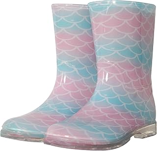 A2Z 4 Kids Girls Mermaid Wellies Waterproof Rain Boots with Non-Slip Sole Colourful Scales Print Wet Weather Puddle Jumping Outdoor Play Lightweight Durable Construction UK Sizes 4 to 2