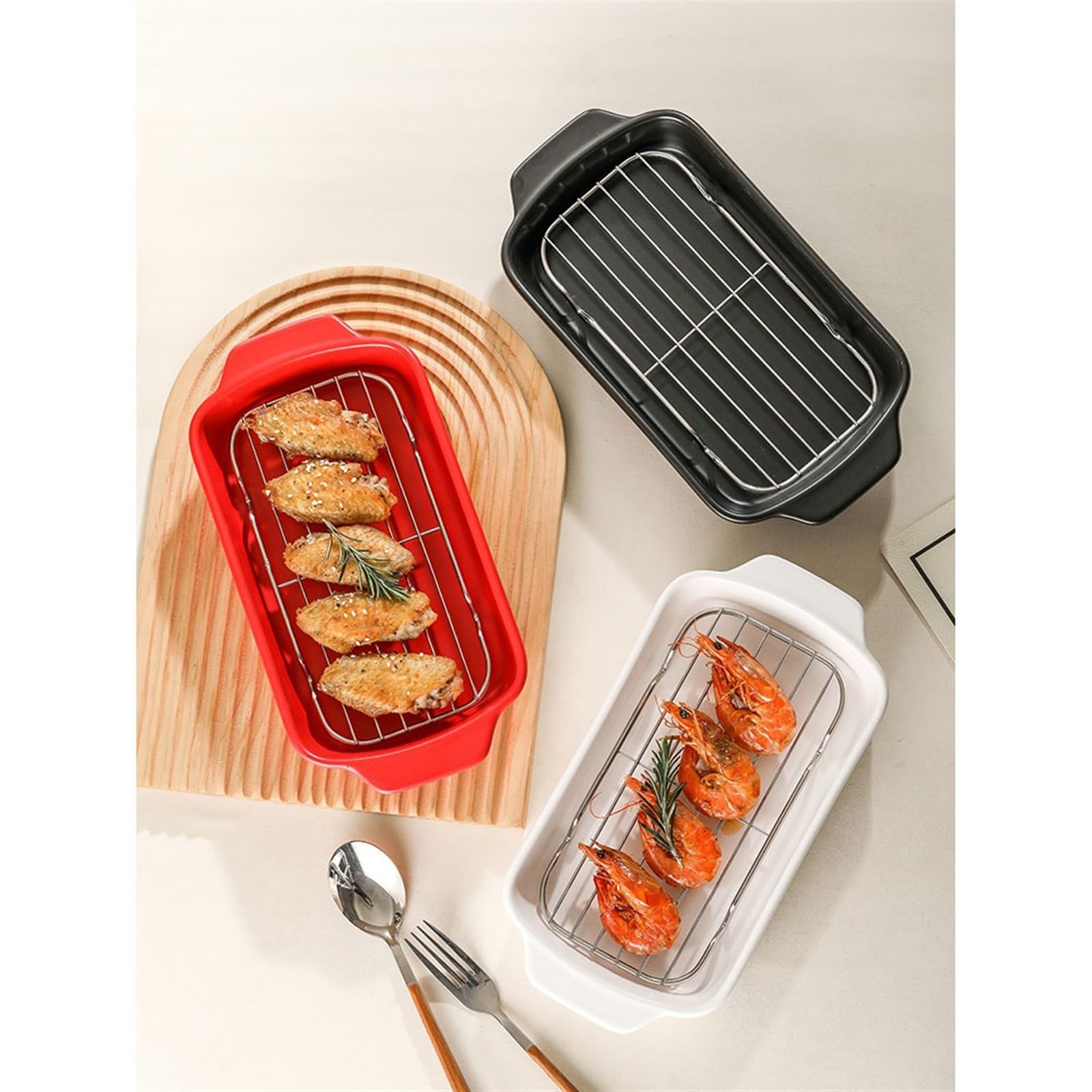 Auflaufform Keramik-Grillpfanne for den Haushalt mit Ölablaufnetz, Doppel-Ofen-Backform, hochwertige Reispfanne, kann als Dampfpfanne im Ofen verwendet werden Backform(Schwarz)