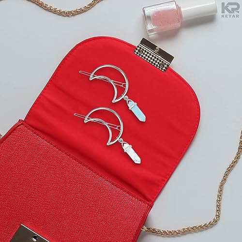 Miniatura 9 de 2 pinzas de metal para el cabello de media luna plateadas, pasadores de pelo con diamantes de imitación azules y blancos, horquillas decorativas