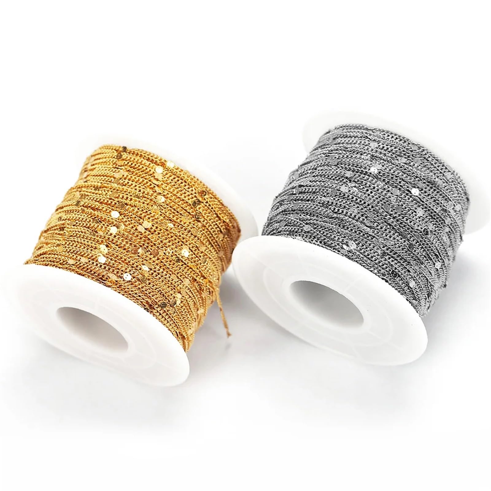 Catene a cavo placcate Curb Chains Catena con paillettes in acciaio inossidabile da 10 metri/2 metri for la creazione di gioielli Braccialetti color oro fai da te Collana con catena Accessori Catene b