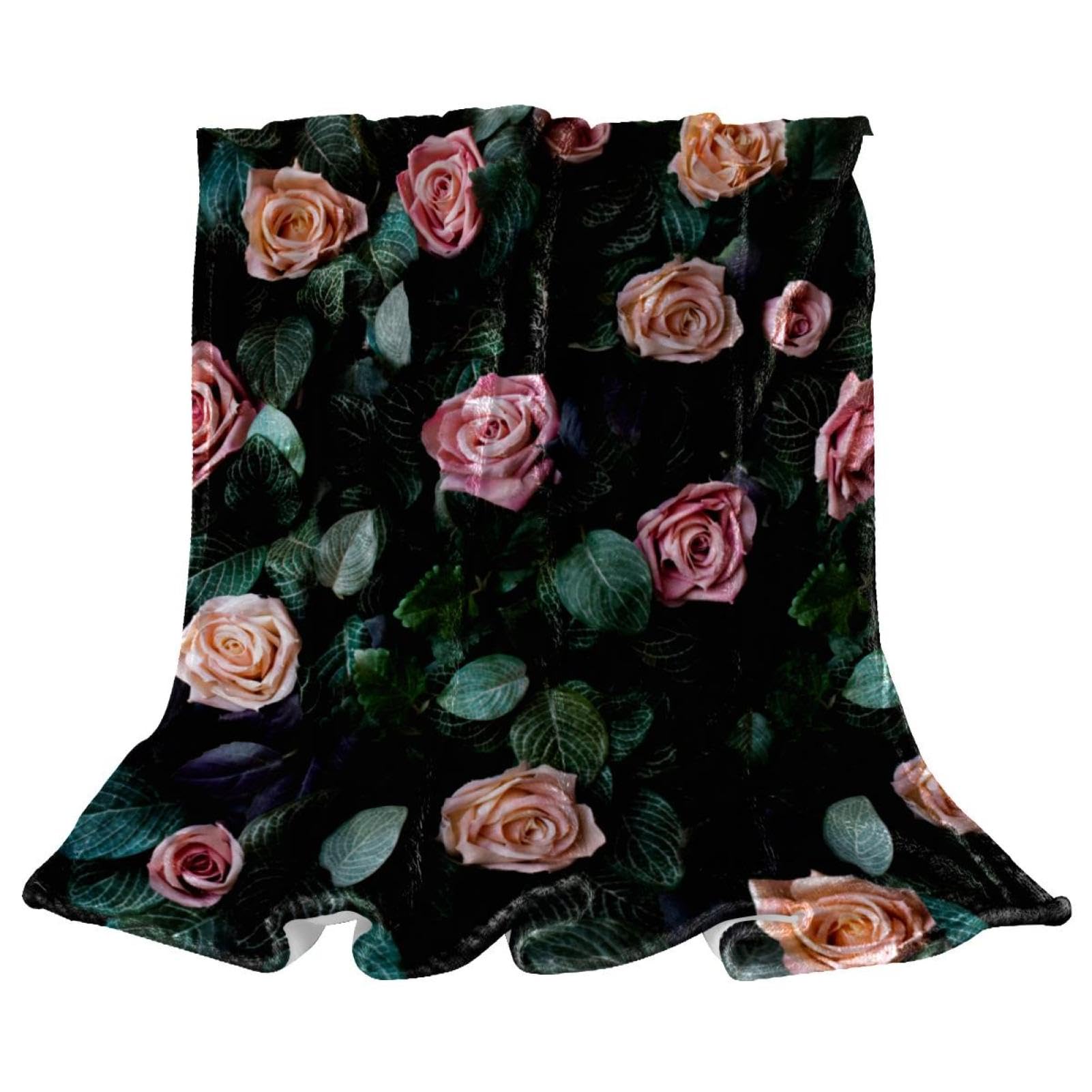 Plaid polaire aux motifs de roses, couverture chaude et douce pour divan