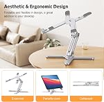 Support d'ordinateur portable OMOTON pliable à rotation 360° pour bureau, support d'ordinateur ajustable pour travail collaboratif, rangement facile, support en aluminium adapté à tous les ordinateurs portables jusqu'à 16 pouces (argent)