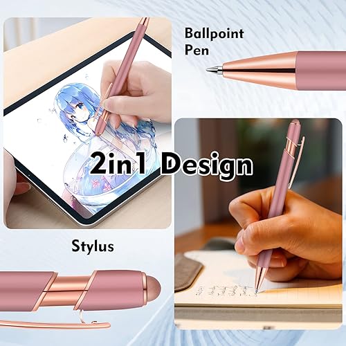 Miniatura 2 de 12 bolígrafos 2 en 1 con punta de lápiz capacitivo tinta negra de 0000in para pantallas táctiles oro rosa y dorado