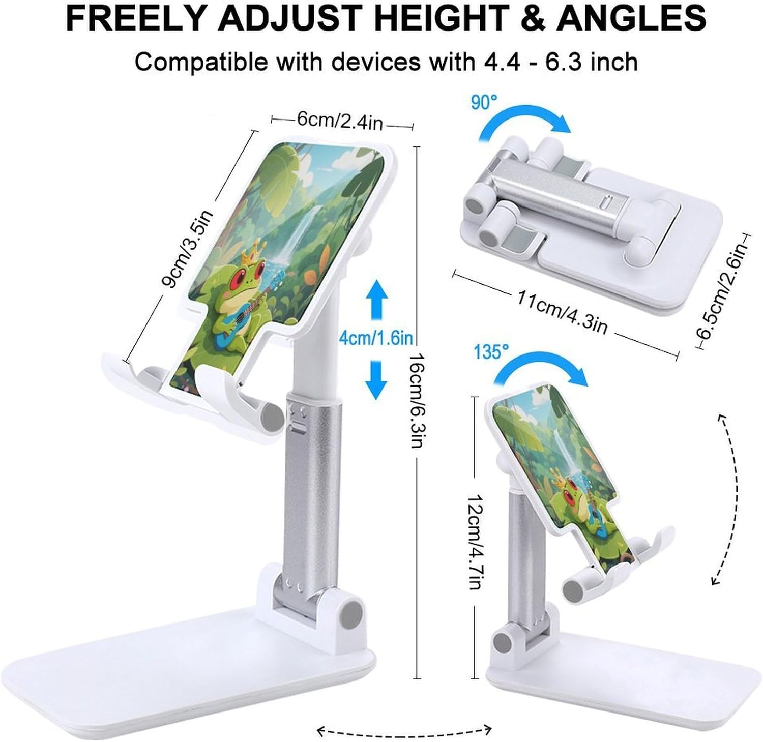 Cute Frog Cell Phone Stand Adjustable Desktop Phone Holder Folding Cell Phone Stand Cellphone Stands Compatible with 4-13 Inch Smartphones for Home Office&Gifts image 2