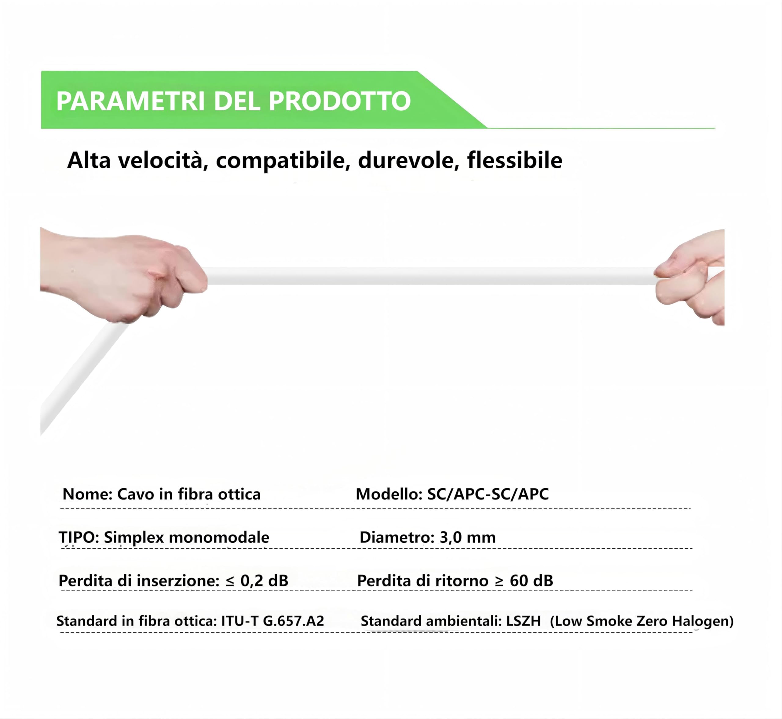 Cavo Fibra Ottica SC/APC per TIM, Vodafone, WindTre, Fastweb, Iliad, Con un Adattatore fibra ottica gratuito, Bretella fibra ottica Simplex Monomodale (1M)