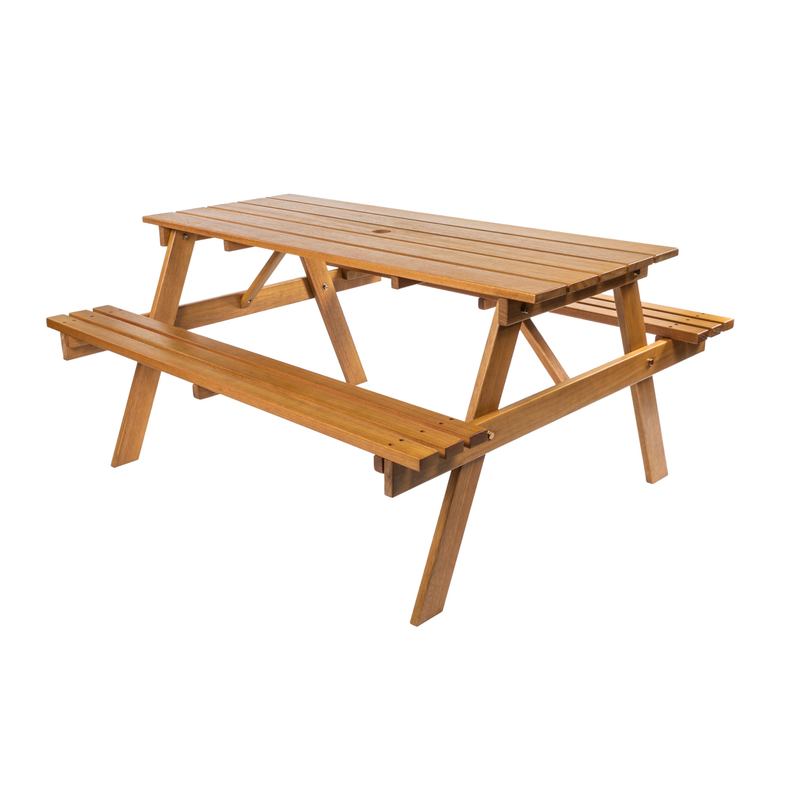 JONATHAN Y BNH200A-NEW Shoreham 55" Modern Classic Outdoor Wood Picnic Table Benches with Umbrella Hole Traditional, Coastal, Mid-Century, Vintage,