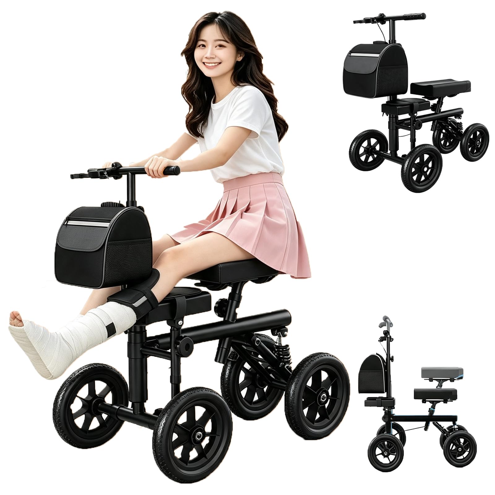 Patinete de Rodilla 2 en 1, Ajustable, con Soporte para Pierna, 300 LB