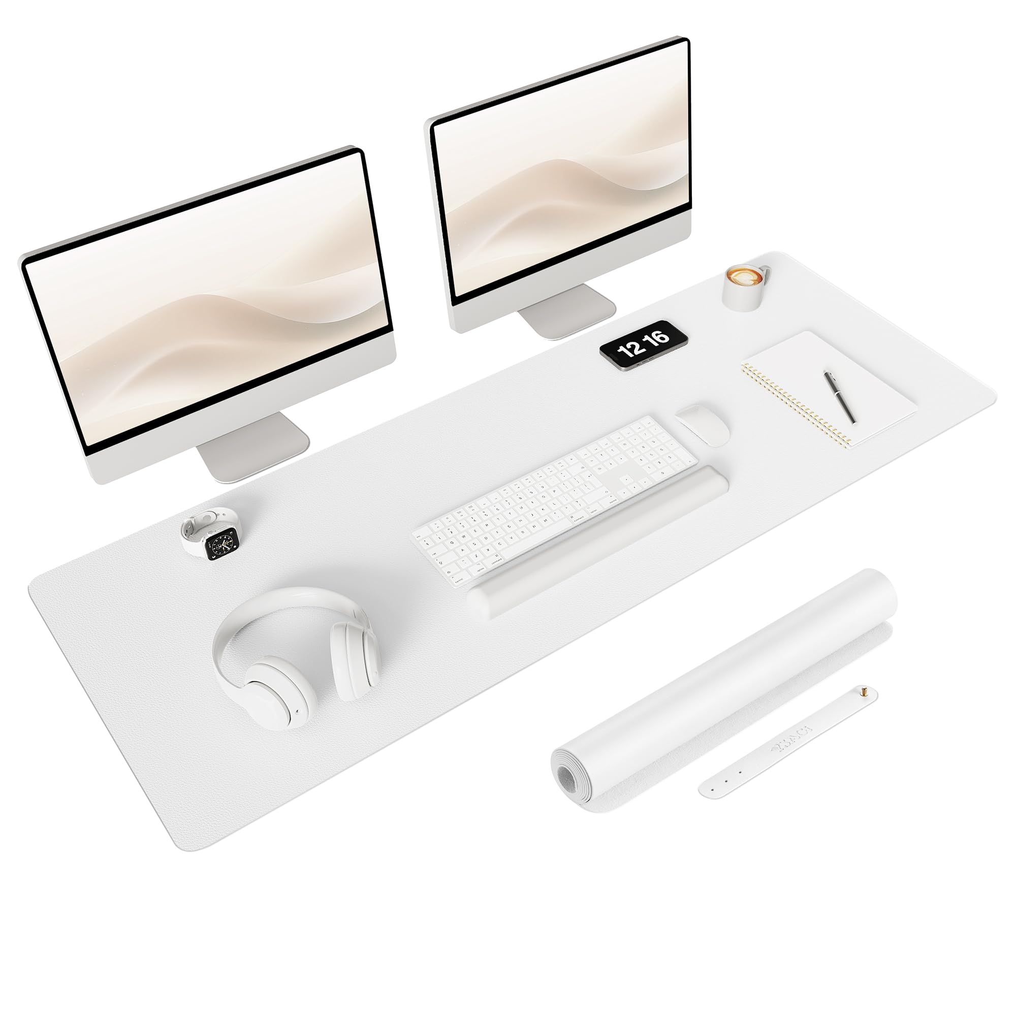 YSAGi Non-Slip Leather Desk Pad Long Size, Waterproof Laptop Computer Desk Keyboard Mat, Table Protector Blotter Mat, Large Mouse Pad for Office/Work/Home/Decor(White, 47" x 17")