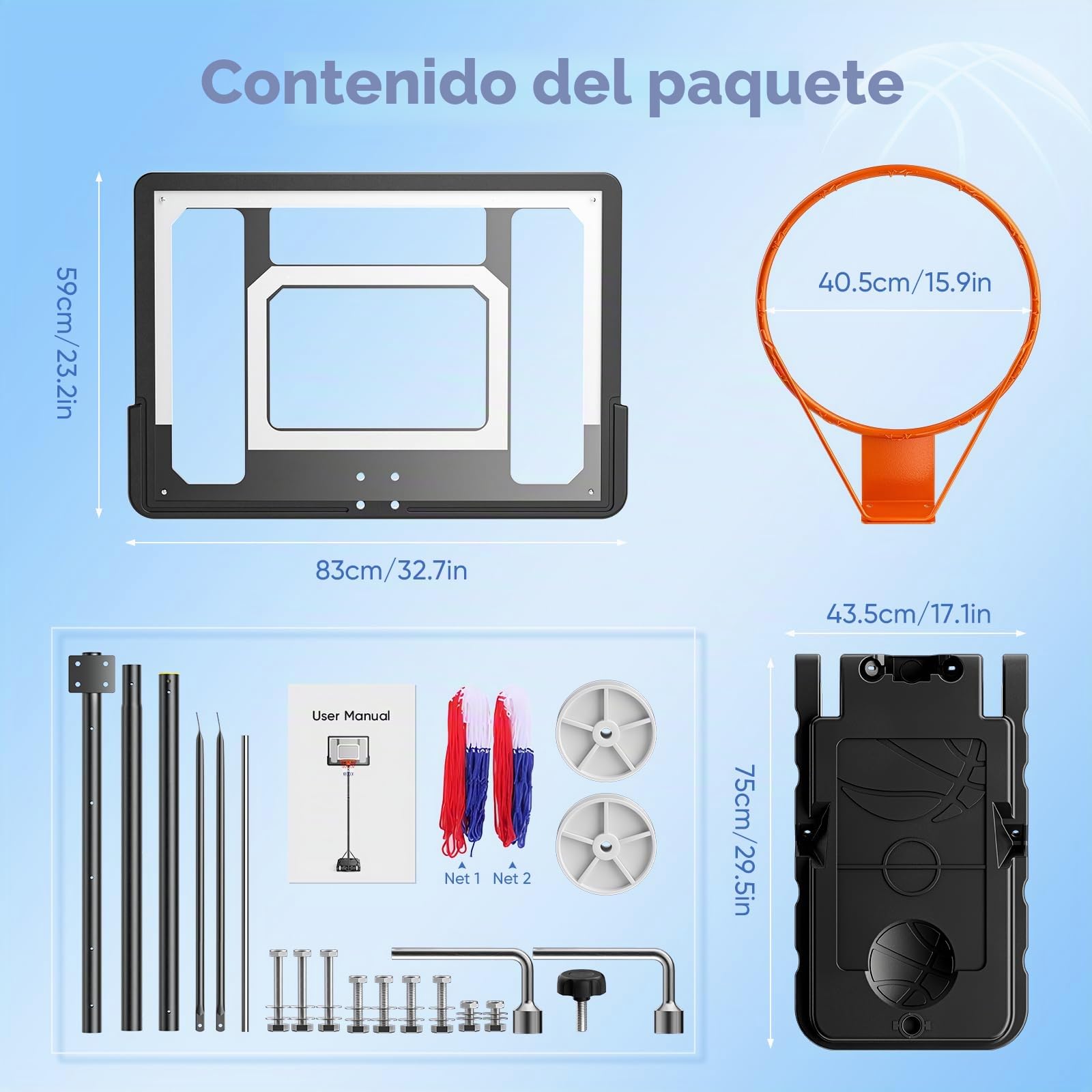 Canasta de Baloncesto para Exteriores, Altura Regulable de 128 a 305 cm, Canasta de Baloncesto con Ruedas, Adecuada para niños, Adolescentes y Adultos