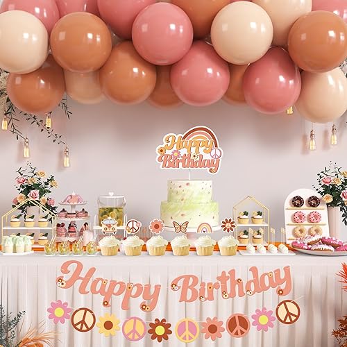 Groovy - Decoraciones de fiesta para niñas suministros de fiesta de cumpleaños hippie estilo bohemio decoración de pasteles globos rosados y
