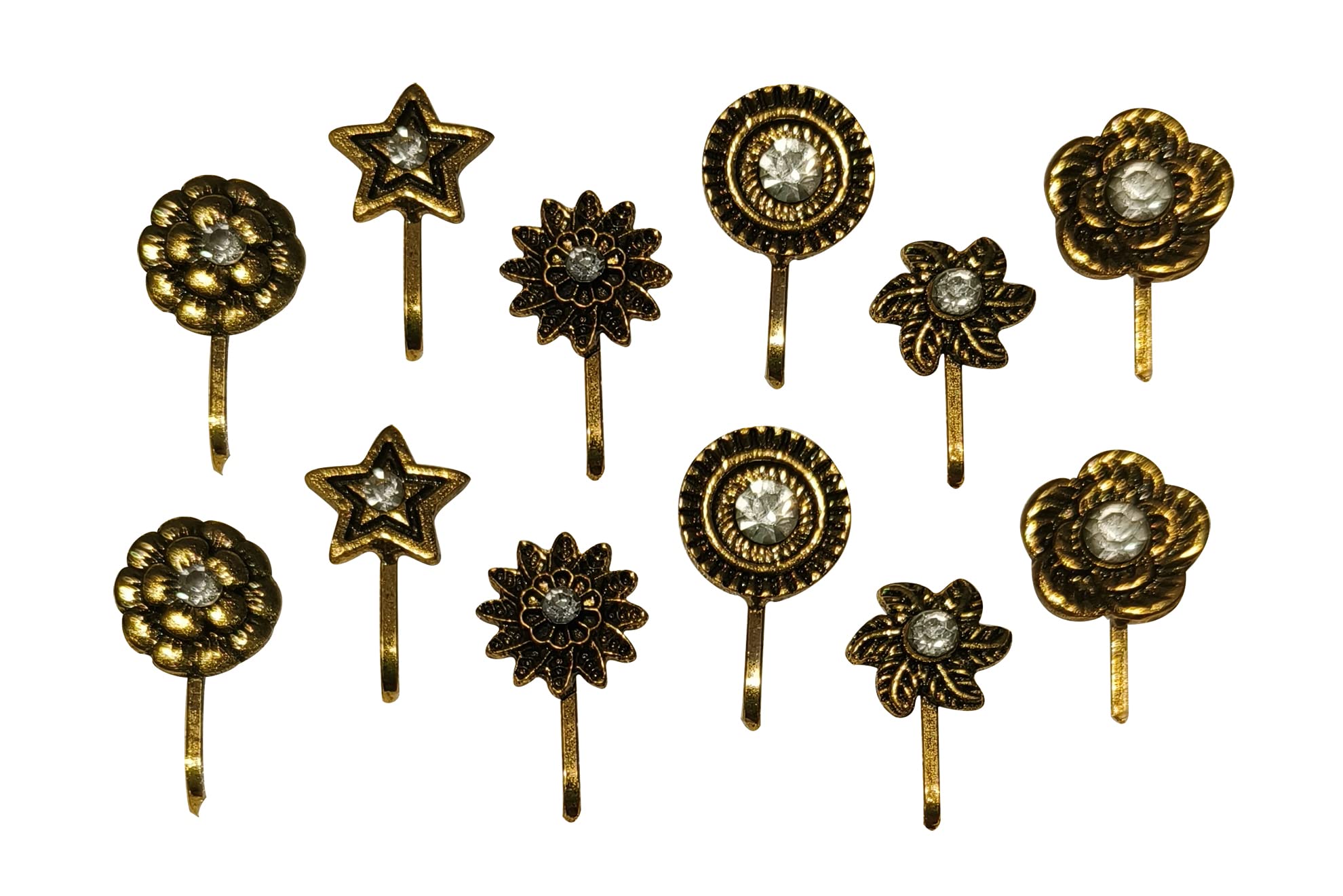 La Belleza Nose Pin Stud Ring Clip on Non-Piercing Oxidized Antique Floral Assorted Design with Stone for Girls and Women (pack of 12) (Antique Golden) (B0BHJJQYLD) Amazon Price History, Amazon Price Tracker