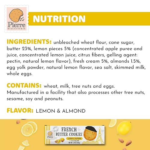 Miniatura 6 de Pierre Biscuiterie Galletas de mantequilla francesa con limón y almendra, caja de 5.29 onzas (paquete de 1)