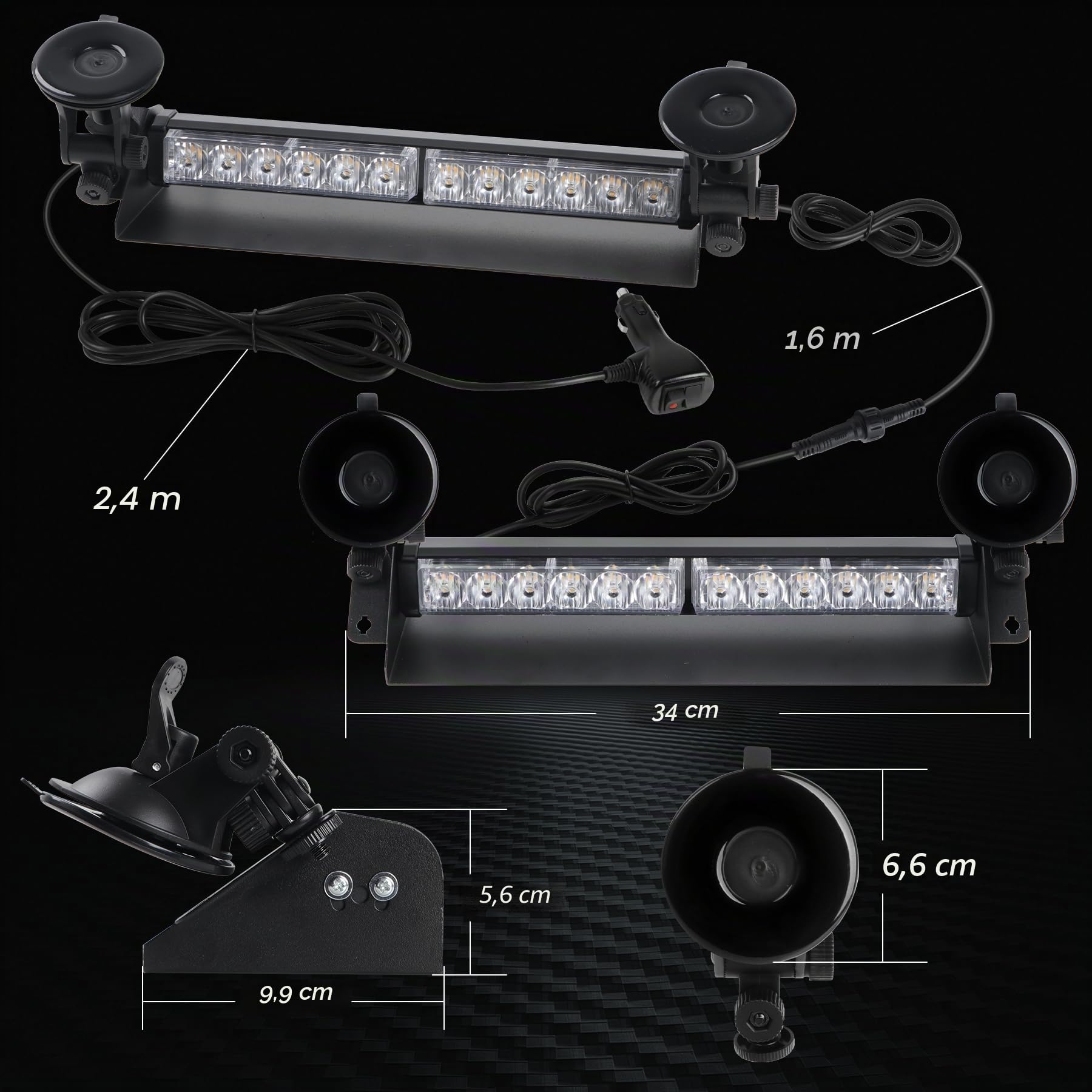 16 Zoll LED-Notwarnlicht Warnleuchte - Gelbes Stärke Blinklicht - LED Stroboskop-Lichtleiste Bernstein Gelb für Auto & LKW - 24 LEDs, 9 Blinkmodi, 4 Saugnäpfe (Orange)