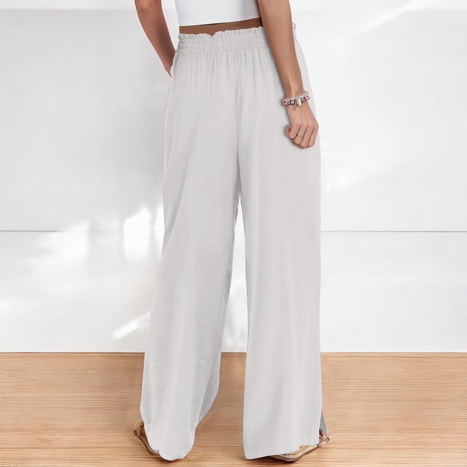 Palazzo Pants for Women Floral Summer Boho Casual Wide Leg Beach High Waist Lounge Ladies Trousers with Pockets - Image 3