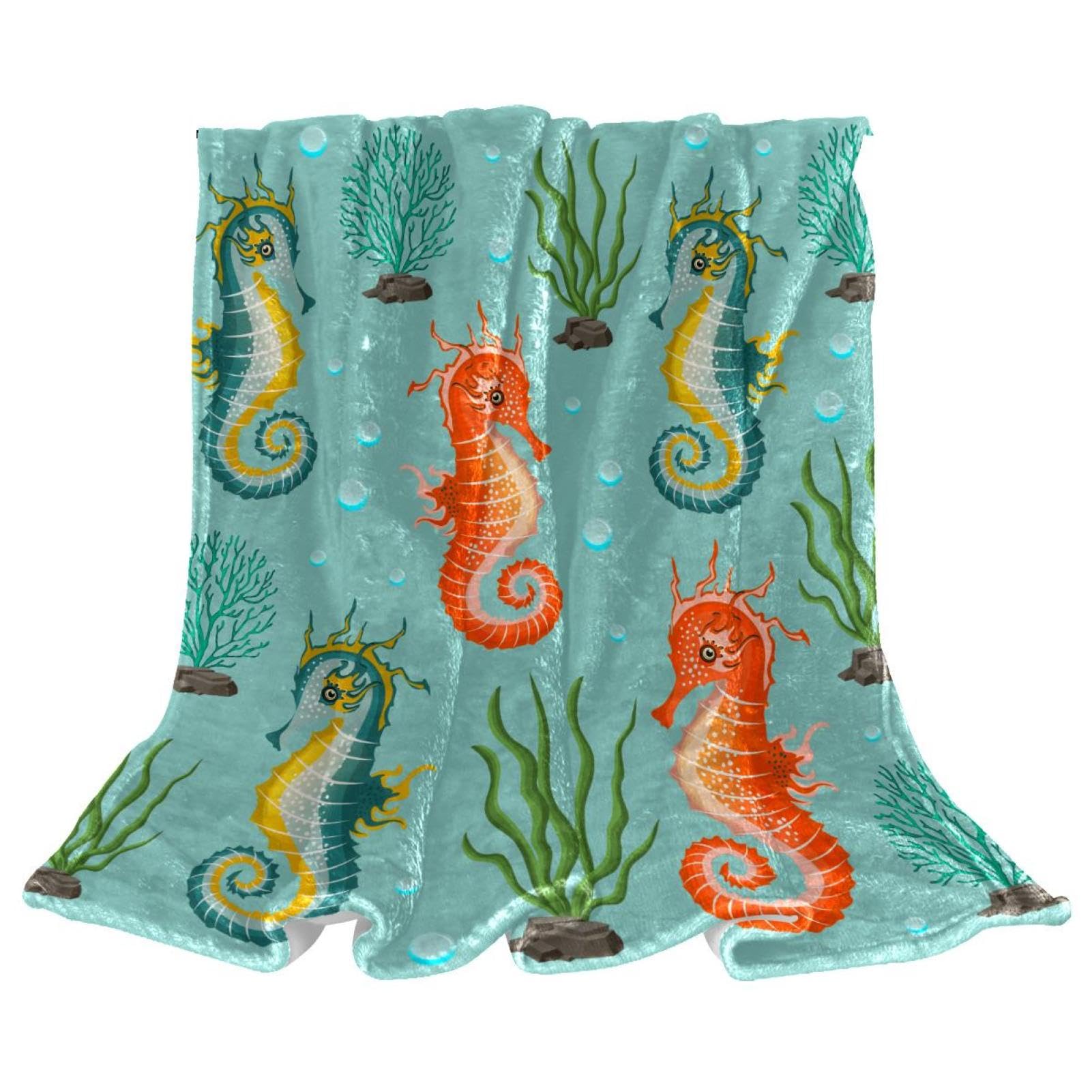 Couverture polaire hippocampe douce et chaude pour canapé de salon