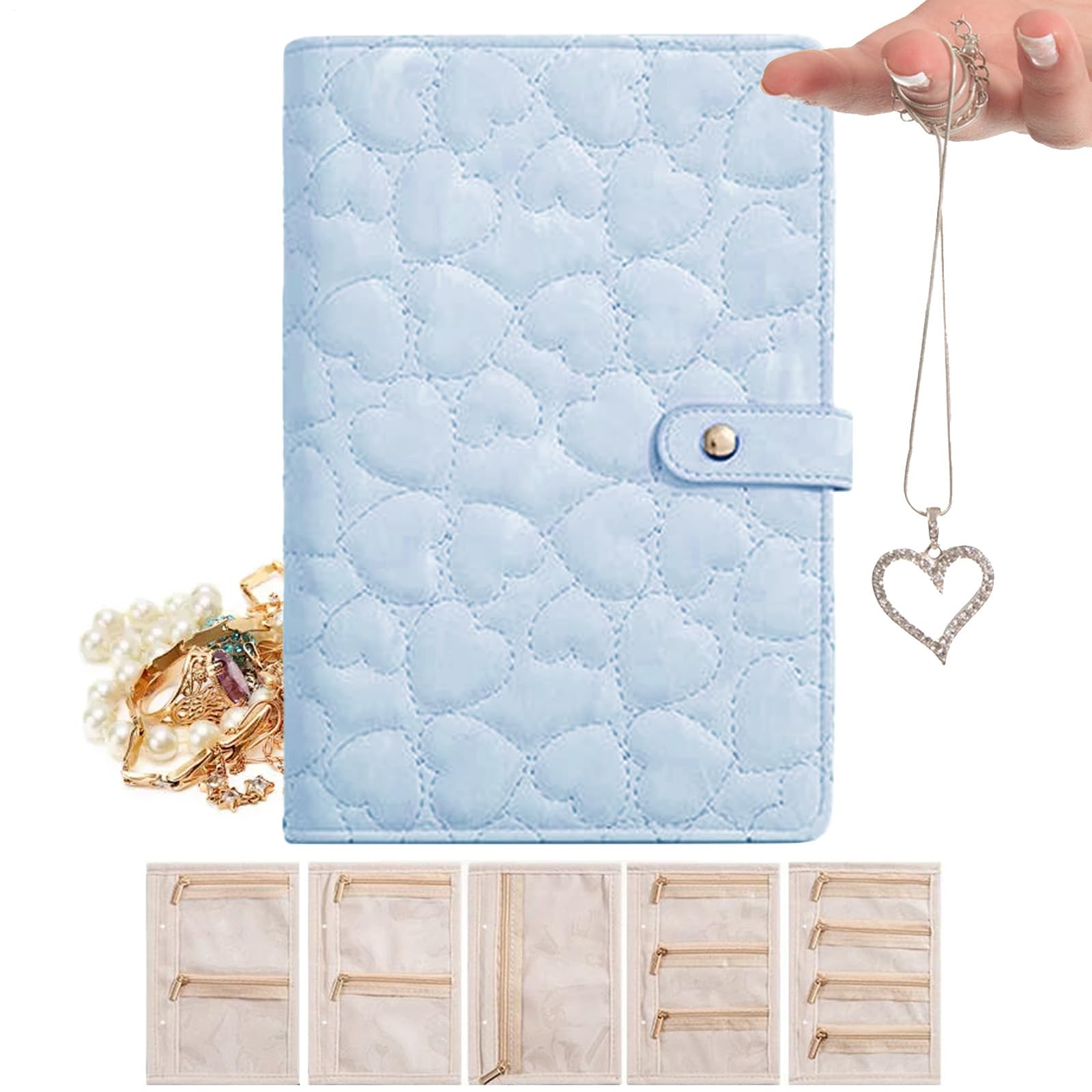 Organizador de joyas plegable para collares y viajes con bolsillos de terciopelo