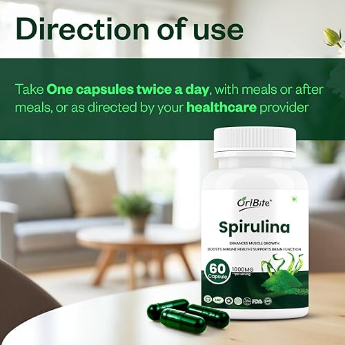 Miniatura 5 de Cápsulas de espirulina Proteína vegetal concentrada de 1000 mg, 60 cápsulas Aumenta la inmunidad y apoya la función cardiovascular Alga