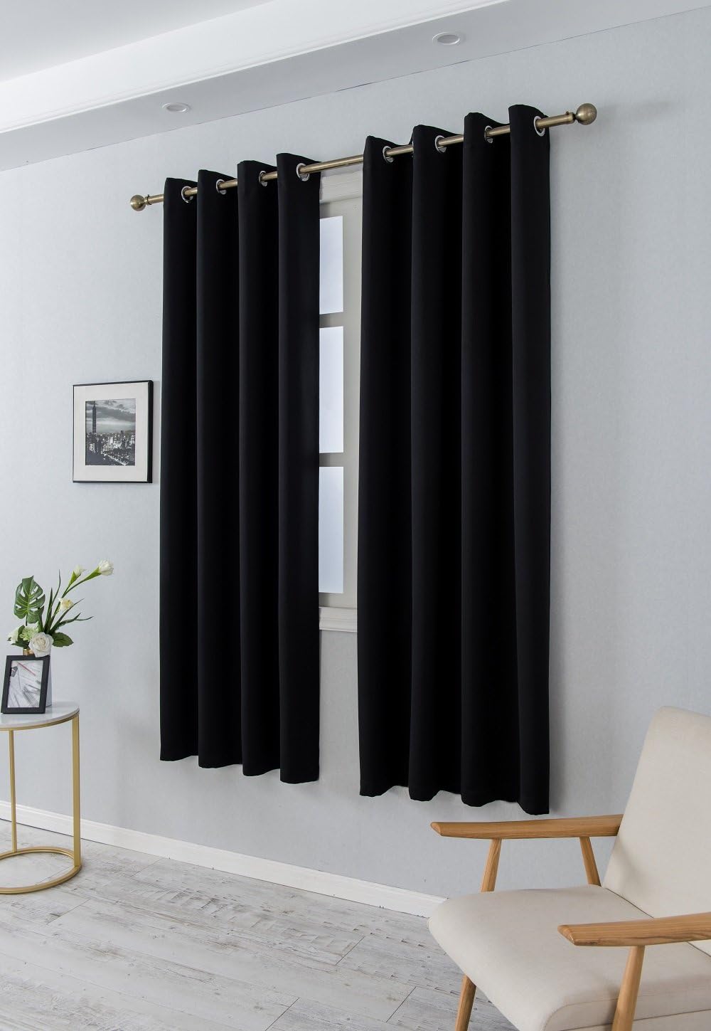 MANGATA CASA Black Blackout Curtains Grommets 2 Panels for Bedroom -Window Curtain Panel for Living Room-Darkening Thermal Drapes (BLACK-52x84inch)
