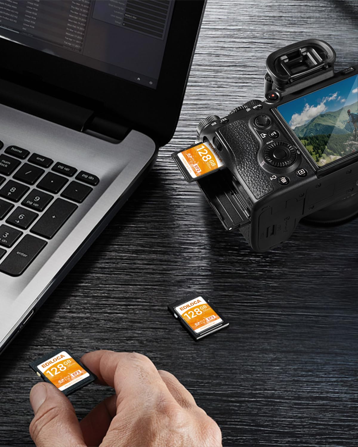 Ediloca EF2 Carte SD 128Go, Carte mémoire SD UHS-I, Lecture 100 Mo/s, écriture 90 Mo/s, C10, U3, V30, vidéo Full HD et 4K, pour photographes Professionnels