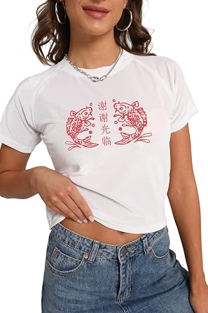Womens Vintage Y2k Graphic Crop Top Going Out Crew Neck Cropped T Shirts Cute Baby Tees
