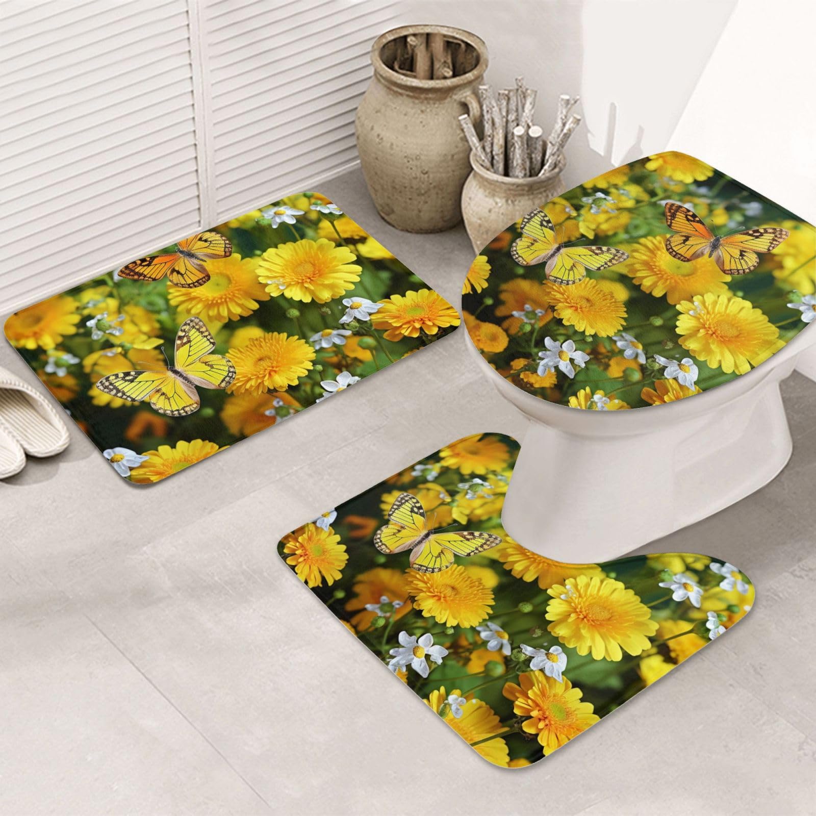Tapis de toilette en forme de U et bain pour une ambiance nature
