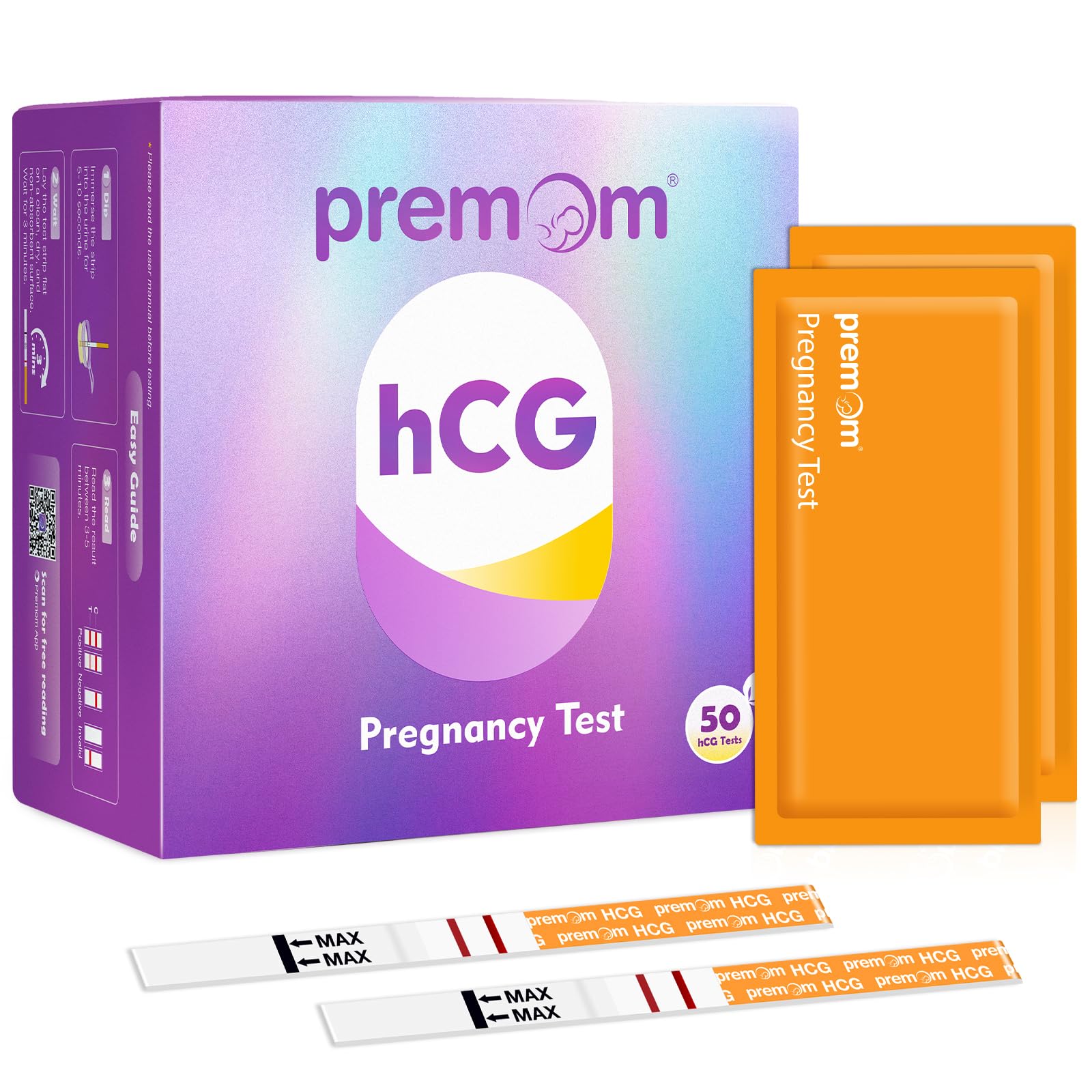 Premom 50 Pack Pregnancy Test Strips, Early Detection hCG Tests