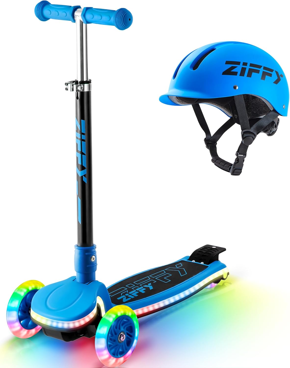 ZIFFY 3-Wheel Light-Up Kids Scooter and ZIFFY Kids/Toddler Bike Helmet, Adjustable, Lightweight, Safety Certified Scooter Helmet for Boys & Girls with Washable Inner Lining
