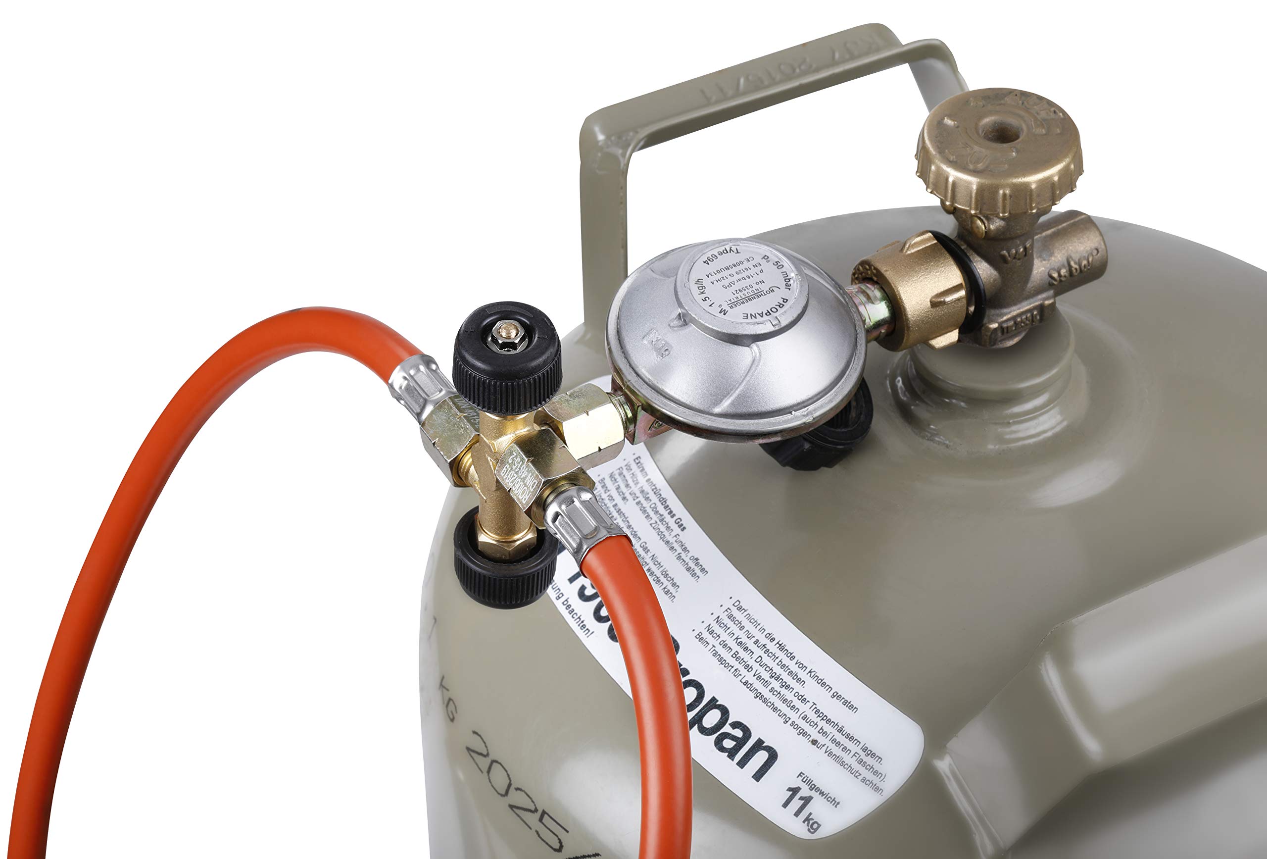 ROTHENBERGER Industrial Hockerkocher inkl. 1,5 m Propan-Gas-Schlauch & Konstantregler, Doppel-Abzweigventil, Gasanzünder | Camping, Outdoor | zur Verwendung im Freien | für Propangasflasche