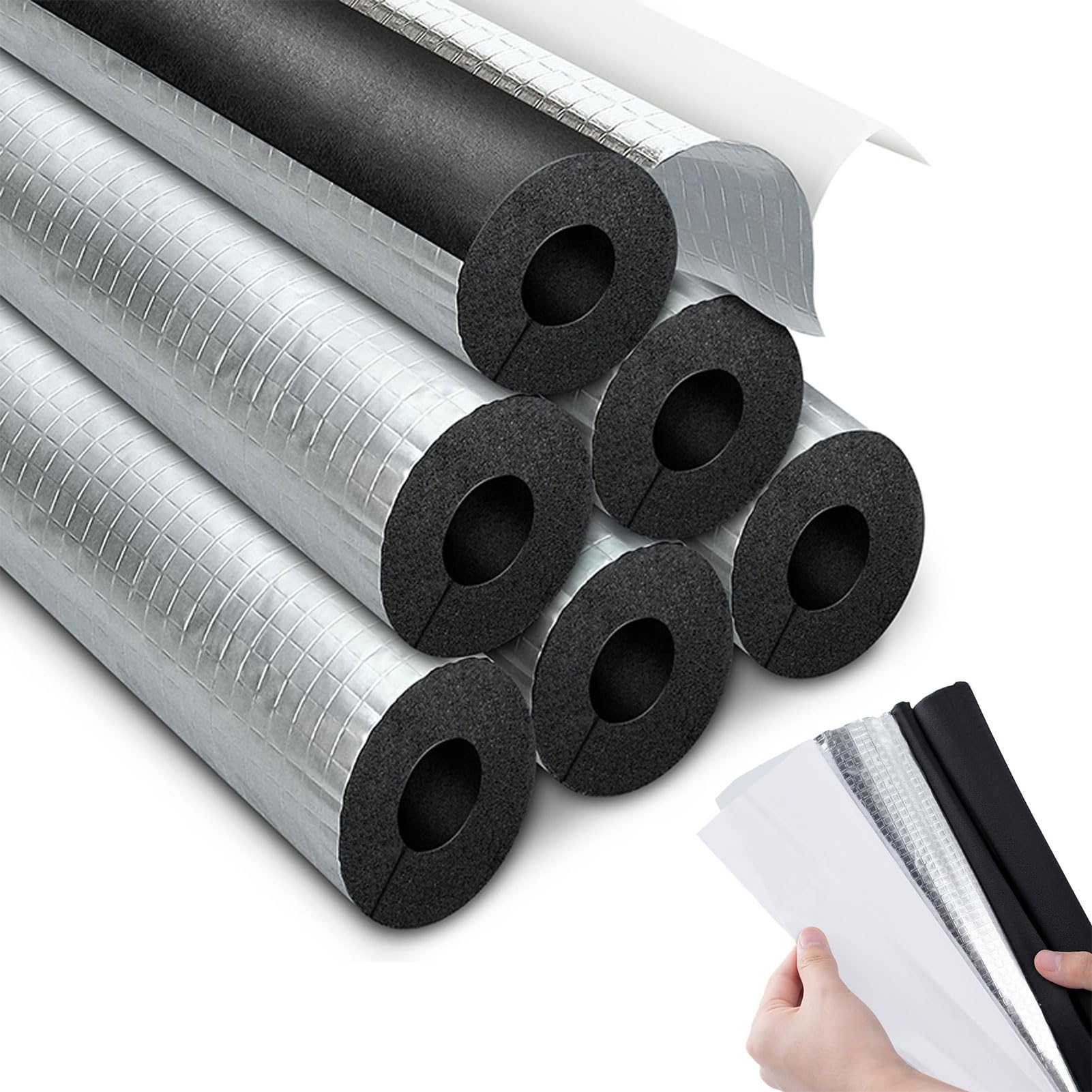 Aislante Tubo Aire Acondicionado, Coquilla Aislante De Papel De Aluminio Autoadhesivo, Fundas de Aislamiento Térmico para Tubos de Agua Calefacción Tuberías Exteriores (ID)219mm x (T)30mm x (L)0.95m