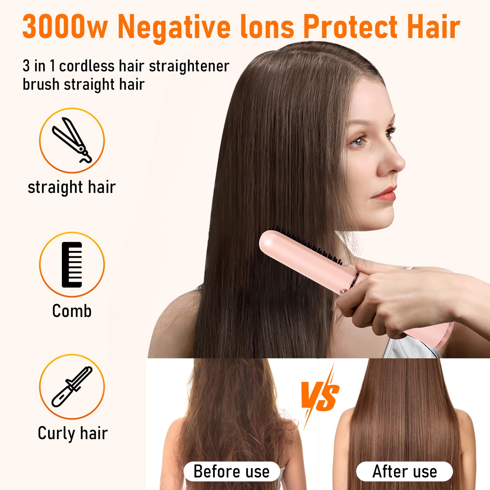 Cordless Hair Straightener Brush - Image 2