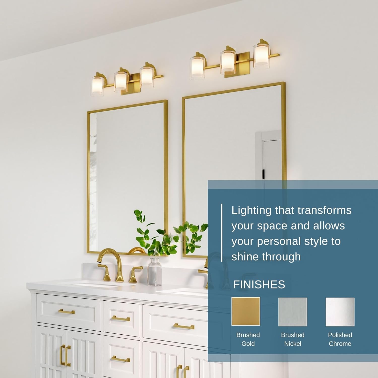 Quoizel Kolt Modern Vanity Lights, 4-Light, 29 Inch Brushed Gold Bathroom Lighting Fixtures Over Mirror, Sandblasted Inner Glass, 50 W LED Bulb, Wall Mount Light for Bathrooms, Kitchen or Hallway