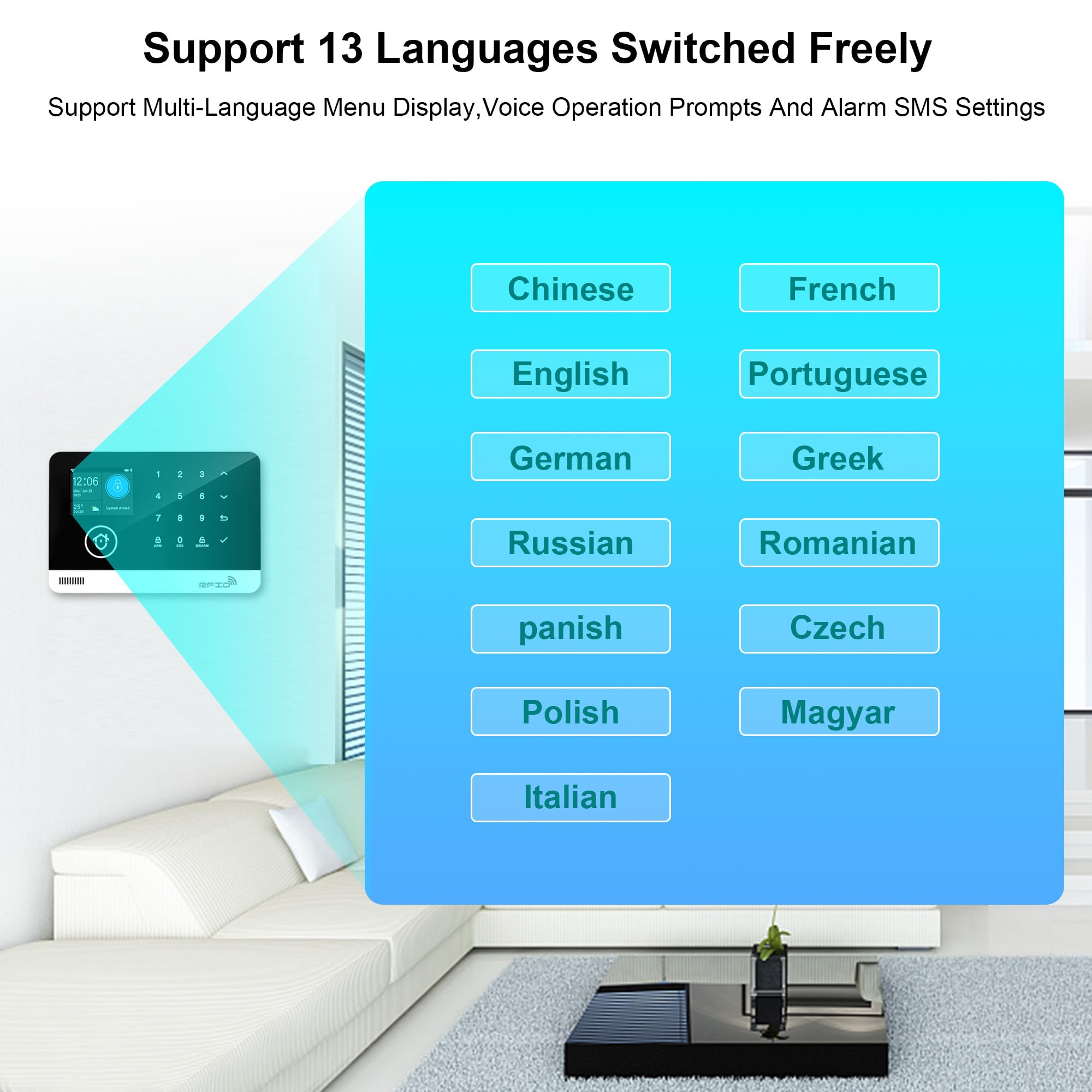 22-teiliges Smart-Alarmsystem, kabellos, WiFi/GSM, mit App, Bewegungsmelder, Tür- und Fenstermelder, Fernbedienungen, Sirene, kompatibel mit Alexa