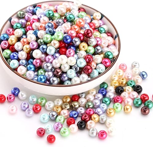 Miniatura 3 de HERZWILD 600 cuentas de perlas acrílicas, perlas de colores para manualidades con agujero, perlas redondas de imitación, cuentas sueltas de perlas